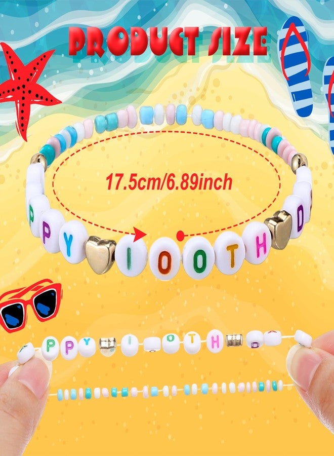 Ecation 96 Pcs Happy 100th Day Beaded Friendship Bracelets Bulk 100th Day Stretch Y2k Colorful Bracelets Cute Adjustable Jewelry for Teacher Party Gifts - Image 4